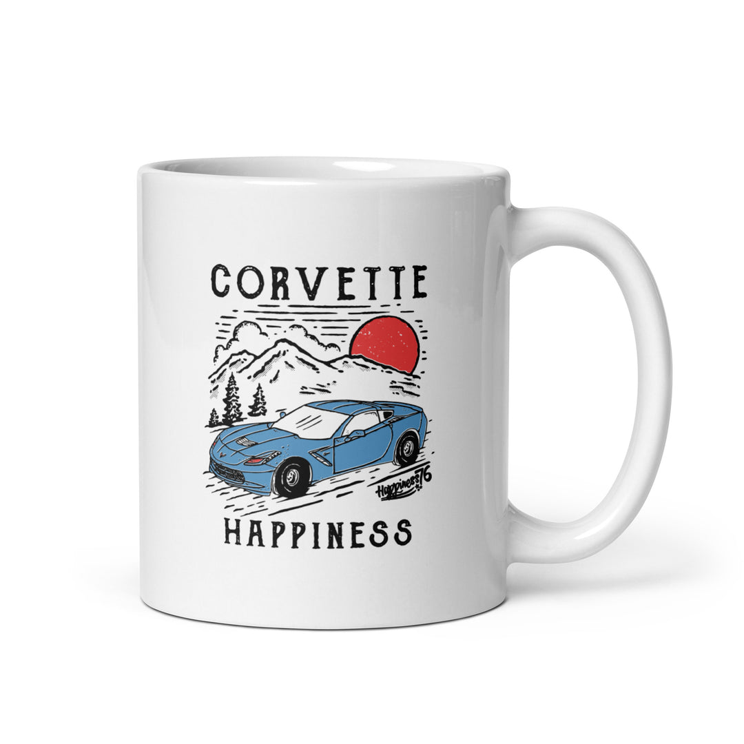 Corvette Happiness - White glossy mug